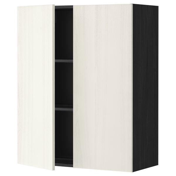 Навесной шкаф с полками, 2 дверцы МЕТОД, черный, Росдаль белый - схема-чертеж с размерами