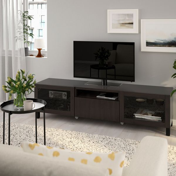 Тумба под ТВ, Лаппвикен, Синдвик черно-коричневый прозрачное стекло, 180x40x48 см IKEA БЕСТО 892.504.15 - фото 2