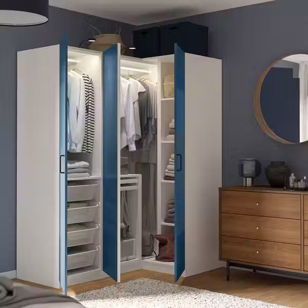 PAX / FYRUDDEN Гардероб угловой - белый/синий 161/111x201 см - схема-чертеж с размерами