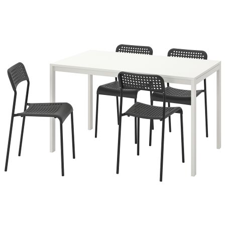 Стол и 4 стула, белый, черный, 125 см IKEA MELLTORP МЕЛЬТОРП, ADDE АДДЕ 791.614.86