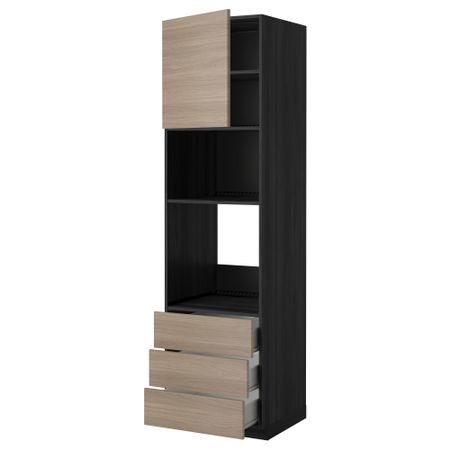 Высокий шкаф для духовки/СВЧ дверца, 3 ящика МЕТОД / ФОРВАРА, черный, Брокхульт светло-серый