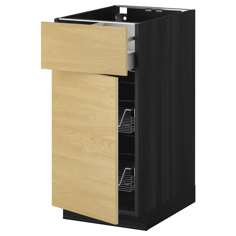 Напольный шкаф с проволочной корзиной, ящиком, дверью МЕТОД / МАКСИМЕРА, черный, Тингсрид береза - схема-чертеж с размерами