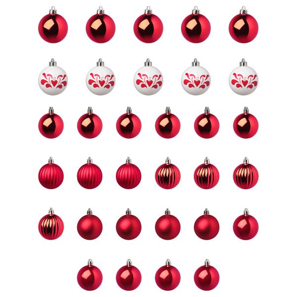Набор елочных шаров, 32 шт., красный, белый IKEA VINTERFEST ВИНТЕРФЕСТ 104.374.64 - фото 1