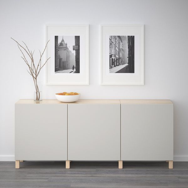 Комбинация для хранения с дверцами, под беленый дуб/Лаппвикен светло-серый 180x40x74 см IKEA БЕСТО 392.467.13 - фото 2