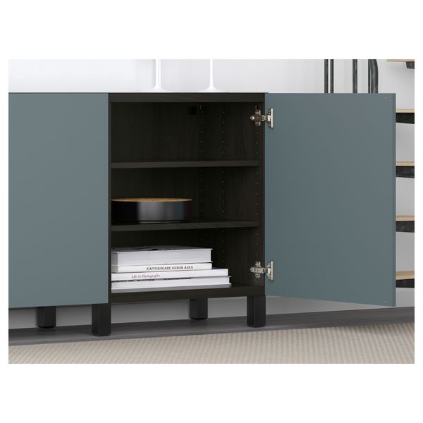 Комбинация для хранения с дверцами БЕСТО, черно-коричневый, Вальвикен серо-бирюзовый - схема-чертеж с размерами