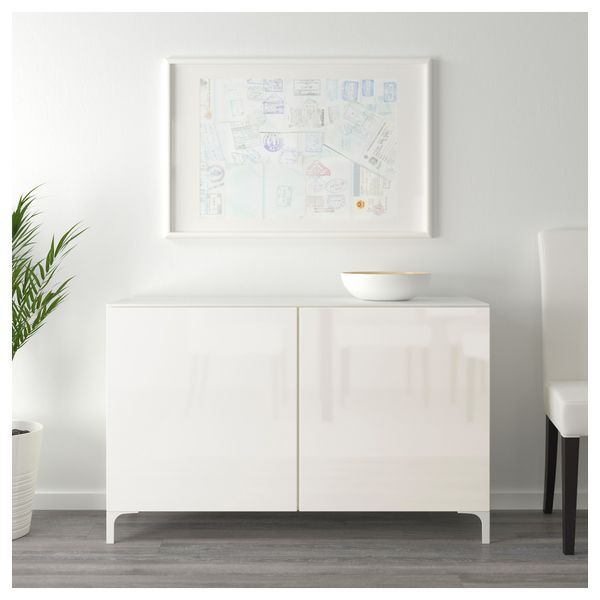 Комбинация для хранения с дверцами БЕСТО, белый, Сельсвикен глянцевый/белый (120x42x74 см) - схема-чертеж с размерами