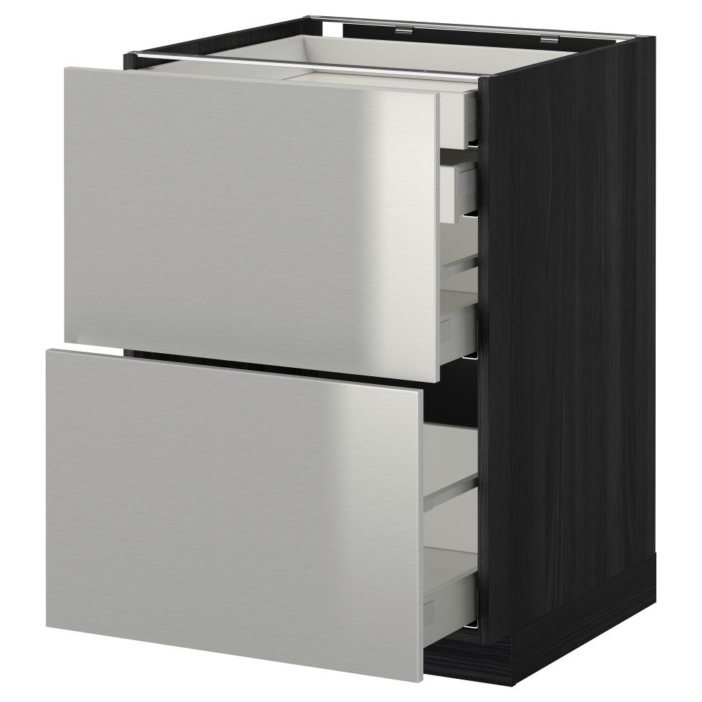 Напольный шкаф 2 фронтальные панели, 2 нижних, 1 средний, 1 высокий ящик МЕТОД / МАКСИМЕРА, черный, Гревста нержавеющ сталь - фото 1