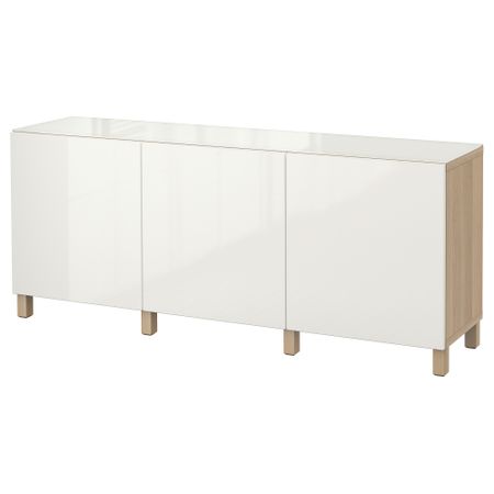 Комбинация для хранения с дверцами БЕСТО, под беленый дуб, Сельсвикен глянцевый/белый (180x40x74 см)