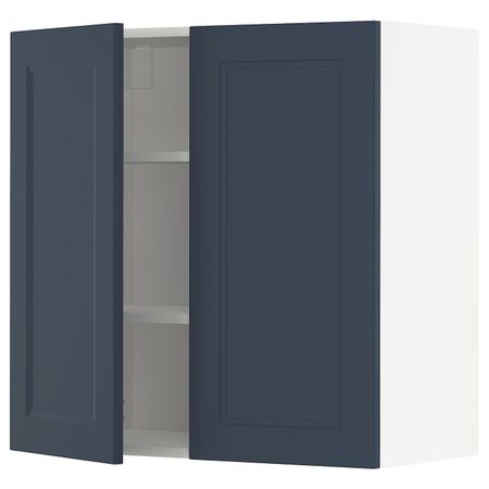 Навесной шкаф с полками/2дверцы, белый Акстад/матовая поверхность синий 80x80 см IKEA METOD МЕТОД 994.464.03