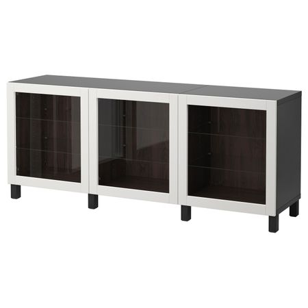 Комбинация для хранения с дверцами, черно-коричневый, Синдвик светло-серый прозрачное стекло, 180x40x74 см IKEA БЕСТО 092.466.63