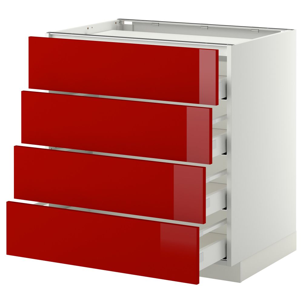 Напольный шкаф, 4 фронтальных панели, 4 ящика МЕТОД / МАКСИМЕРА, белый, Рингульт красный - схема-чертеж с размерами