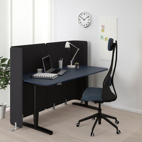 Стол-трансформер для приемной, линолеум синий, черный 160x80 120 см IKEA БЕКАНТ 592.882.69 - фото 2