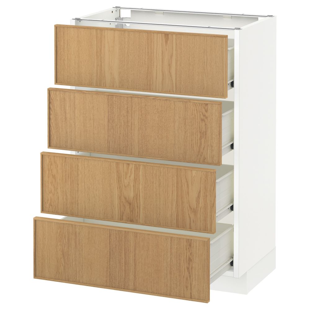 Напольный шкаф 4 фронтальных панели, 4 ящика МЕТОД / ФОРВАРА, белый, Экестад дуб - схема-чертеж с размерами