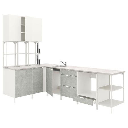 Угловая кухня, белый, под бетон белый IKEA BEGIVENHET БЕГИВЕНХЕТ 093.379.17