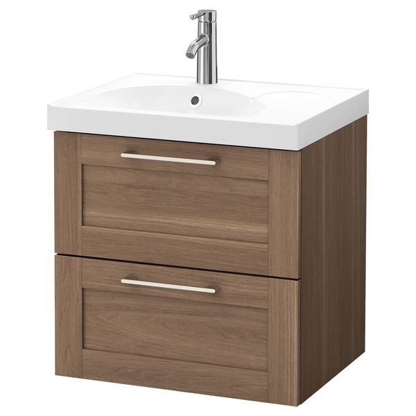 Шкаф для раковины с 2 ящиками ГОДМОРГОН / ЭДЕБОВИКЕН, под грецкий орех (60x49x64 см) - фото 2