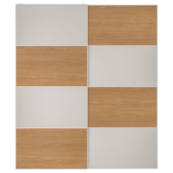 Пара раздвижных дверей, 200x236 см, двусторонний, под дуб светло-серый IKEA MEHAMN МЕХАМН 394.397.83 - фото 2