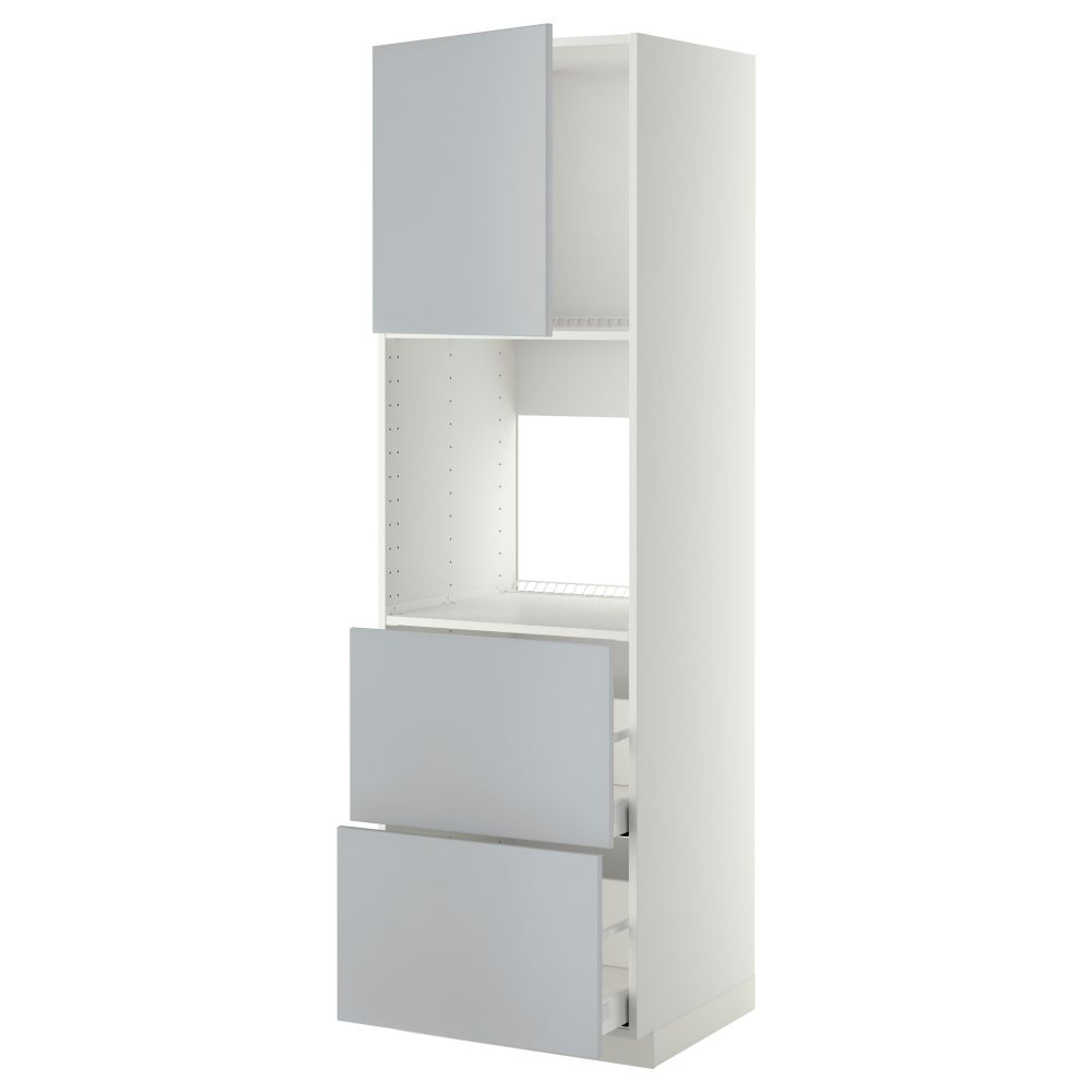 Высокий шкаф для духовки + дверца, 2 форнтальных, 2 высоких ящик МЕТОД / МАКСИМЕРА, белый, Веддинге серый - фото 1