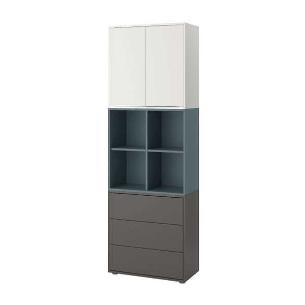 Комбинация шкафов с ножками, белый/серо-бирюзовый темно-серый 70x35x212 см IKEA EKET ЭКЕТ 193.879.97 - фото 1