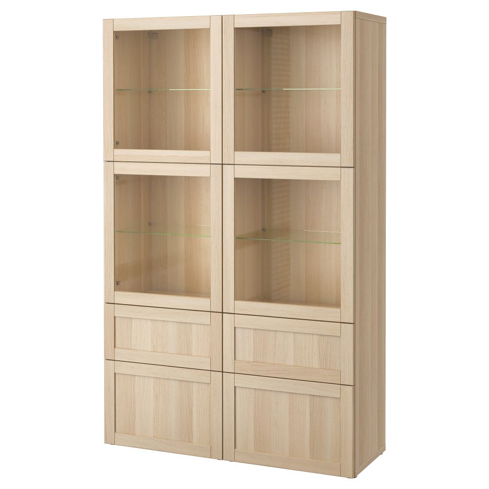 Комбинация для хранения со стеклянными дверцами БЕСТО, Ханвикен, Синдвик под беленый дуб, прозрачное стелко (120x40x192 см) - фото 1