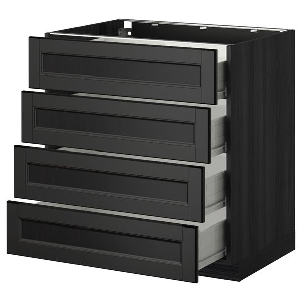 Напольный шкаф 4 фронтальных панели, 4 ящика МЕТОД / ФОРВАРА, черный, Лаксарби черно-коричневый - схема-чертеж с размерами