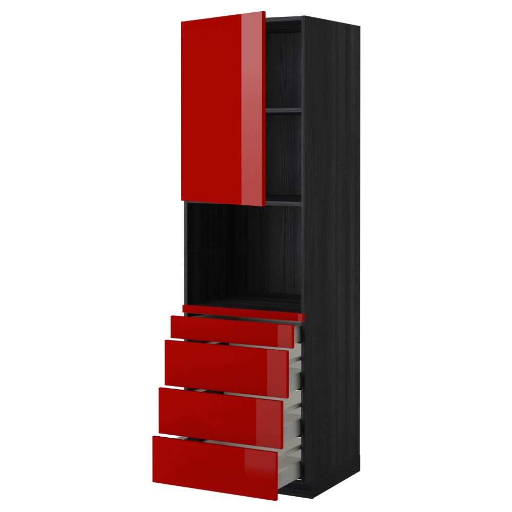 Высокий шкаф для комбинированния СВЧ, 4 ящика МЕТОД / МАКСИМЕРА, черный, Рингульт красный - схема-чертеж с размерами