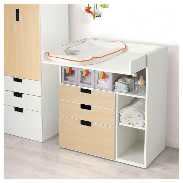 Пеленальный столик с 3 ящиками СТУВА, белый, под березу (90x79x102 см) - фото 2
