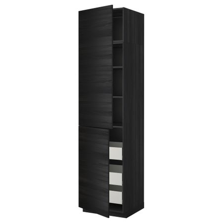 Высокий шкаф + полки, 3 ящика, 2 дверцы МЕТОД / МАКСИМЕРА, черный, Тингсрид черный
