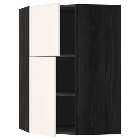 Угловой навесной шкаф + полки, 2 дверцы МЕТОД, черный, Веддинге белый (68x100 см)