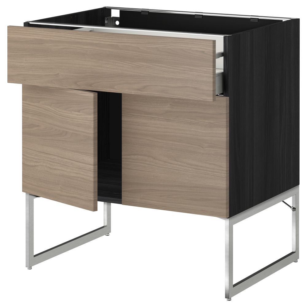 Напольный шкаф, полки, ящик, 2 двери МЕТОД / МАКСИМЕРА, черный, Брокхульт светло-серый - схема-чертеж с размерами