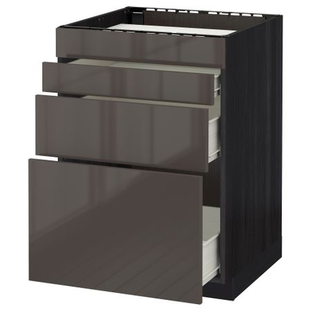 Напольный шкаф для духовки, 4фасада, 3 ящика МЕТОД / ФОРВАРА, черный, Рингульт серый