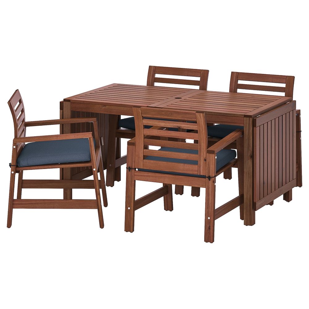 Стол + 4 кресла, для/сада, коричневая морилка, ФРЁСЁН/ДУВХОЛЬМЕН синий IKEA ЭПЛАРО 892.921.04 - фото 1