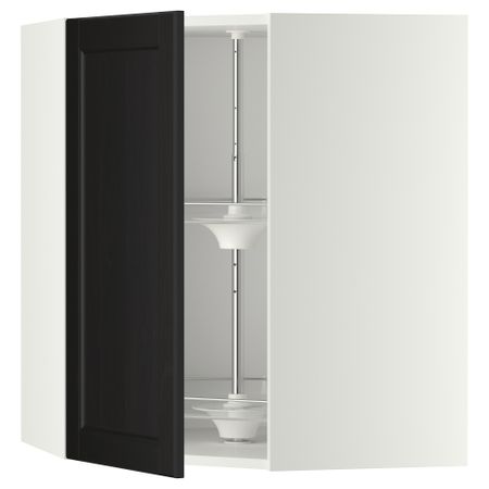 Угловой навесной шкаф с вращающейся секцией МЕТОД, белый, Лаксарби черно-коричневый