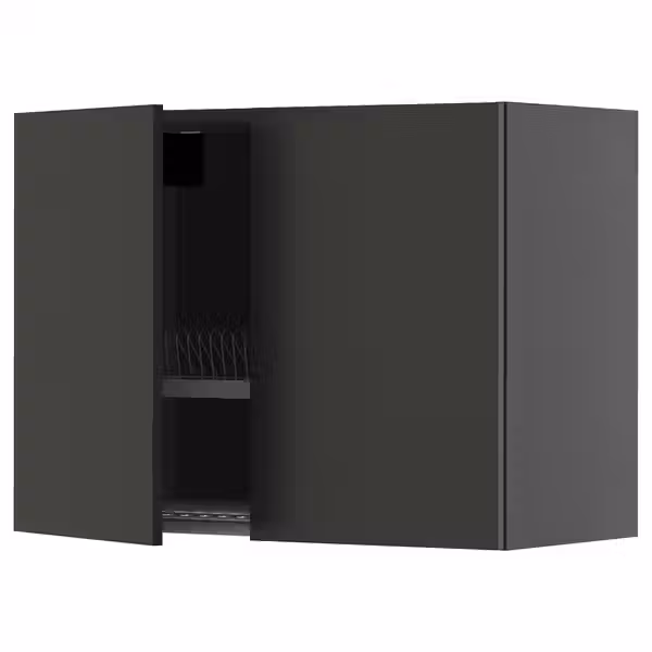 METOD Навесной шкаф с сушилкой/2дверцы - черно-серый/Nickebo матовый антрацит 80x60 см - фото 1