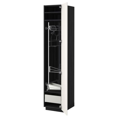 Высокий шкаф с отделением для аксессуаров, для уборки МЕТОД / МАКСИМЕРА, черный, Веддинге белый (40x60x200 см)
