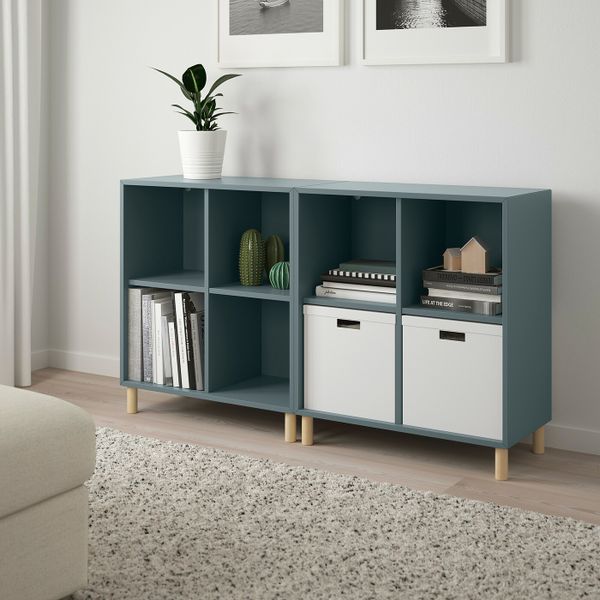 Комбинация шкафов с ножками, серо-бирюзовый/дерево 140x35x80 см IKEA EKET ЭКЕТ 693.861.13 - фото 2