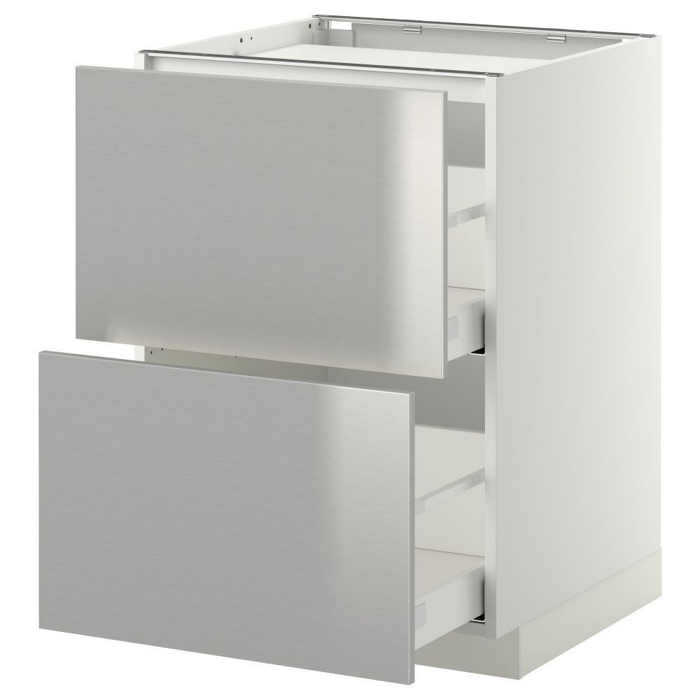 Напольный шкаф, 2 фронтальных панели, 3 ящика МЕТОД / МАКСИМЕРА, белый, Гревста нержавеющ сталь - фото 1