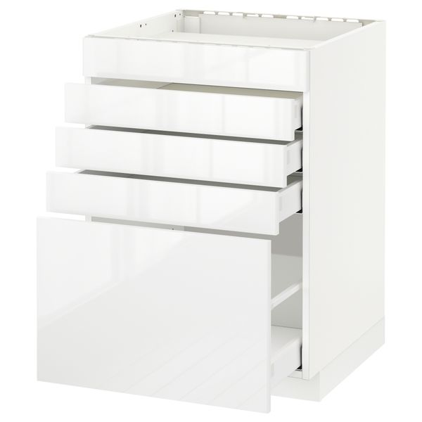 Напольный шкаф для варочной панели, 5 фасадов, 4 ящиков МЕТОД / МАКСИМЕРА, белый, Рингульт белый - схема-чертеж с размерами