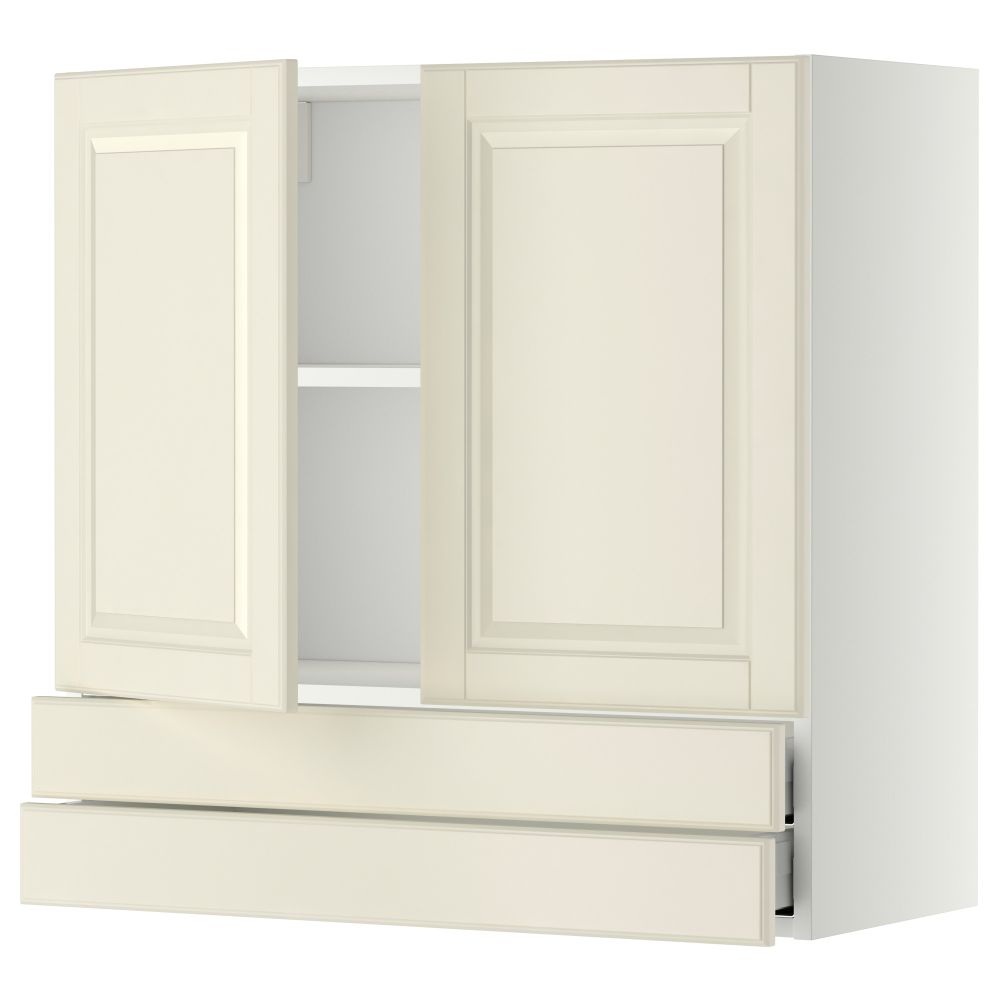 Навесной шкаф, 2 дверцы, 2 ящика МЕТОД / МАКСИМЕРА, белый, Будбин белый с оттенком - фото 1