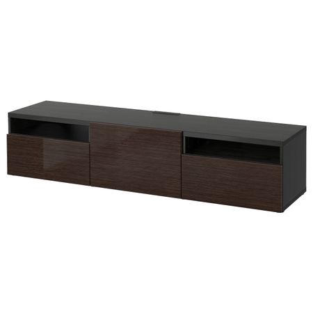 Тумба под ТВ, черно-коричневый/Сельсвикен глянцевый, коричневый 180x42x39 см IKEA БЕСТО 693.285.66