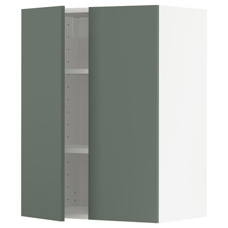Навесной шкаф с полками/2дверцы, белый/Бодарп серо-зеленый 60x80 см IKEA METOD МЕТОД 193.176.88