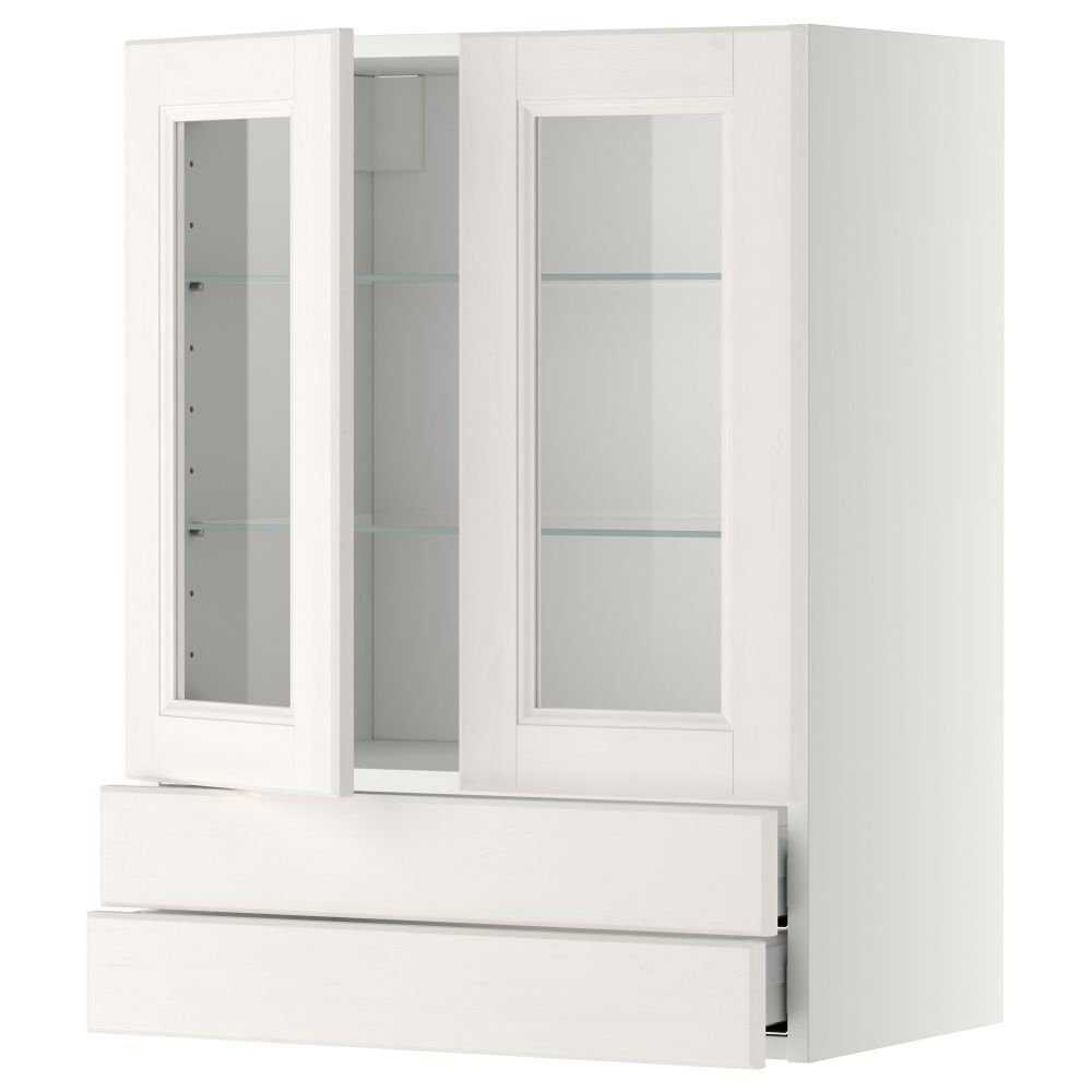 Навесной шкаф, 2 стеклянные дверцы, 2 ящика МЕТОД / МАКСИМЕРА, белый, Лаксарби белый - схема-чертеж с размерами