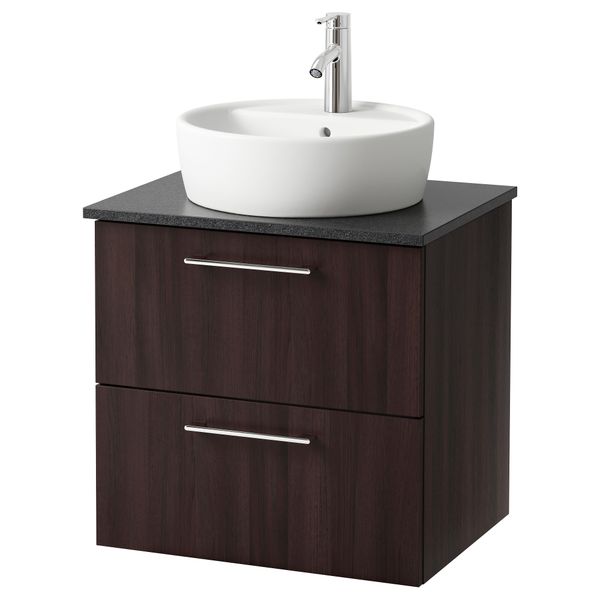 Шкаф п-раковину/столешн45/раковина ГОДМОРГОН/АЛДЕРН / ТОРНВИКЕН, черно-коричневый, черный (62x49x74 см) - схема-чертеж с размерами