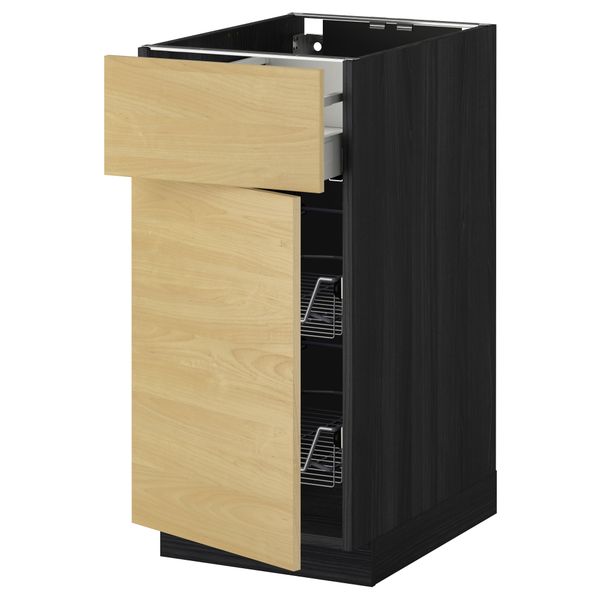 Напольный шкаф с проволочной корзиной, ящиком, дверью МЕТОД / МАКСИМЕРА, черный, Тингсрид береза - схема-чертеж с размерами