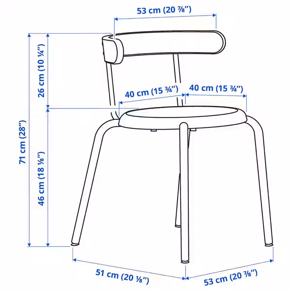 YNGVAR Стул - антрацит - схема-чертеж с размерами