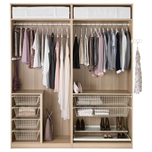 Гардероб ПАКС, под беленый дуб, Фэрвик белое стекло (200x66x236 см) - схема-чертеж с размерами