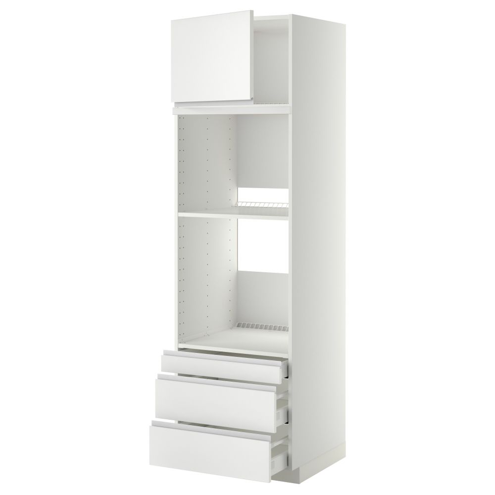 Высокий шкаф для духовки комбинированный, духовка + дверца, 3 ящика МЕТОД / МАКСИМЕРА, белый, Нодста белый - фото 1