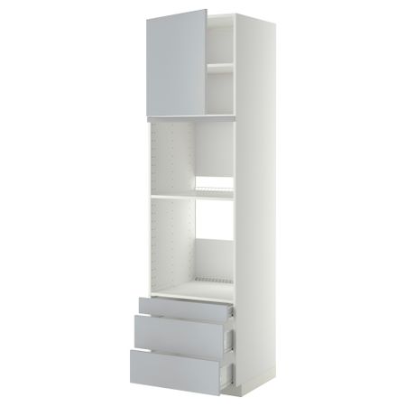 Высокий шкаф для духовки комбинированный, духовка + дверца, 3 ящика МЕТОД / ФОРВАРА, белый, Веддинге серый