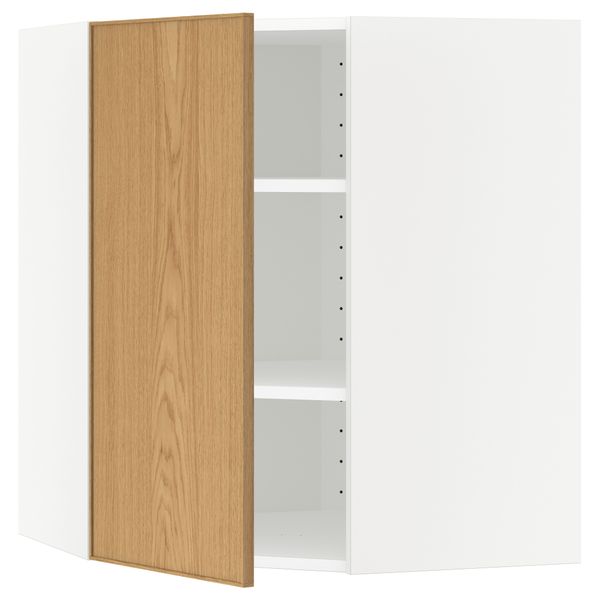 Угловой навесной шкаф с полками МЕТОД, белый, Экестад дуб - схема-чертеж с размерами