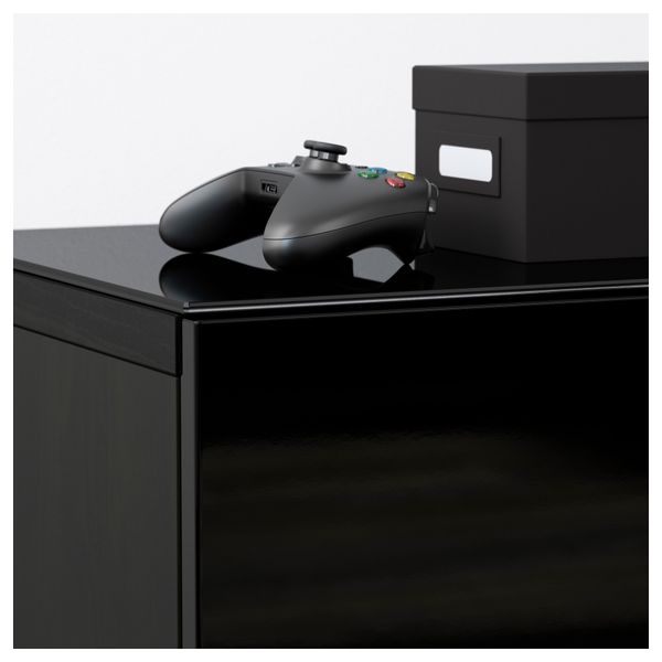 Шкаф для ТВ, комбинированный, стекляные дверцы БЕСТО, черно-коричневый, Сельсвикен глянцевый/черный дымчатое стекло (240x40x128 - фото 5