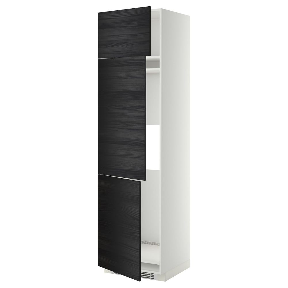 Высокий шкаф для холодильника или морозильника, с 3 дверями, белый, Тингсрид черный 60x60x220 см IKEA МЕТОД 692.330.40 - схема-чертеж с размерами